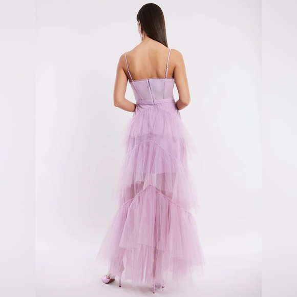 BCBG - Oly Tiered Ruffle Tulle Evening Gown, Bridal Rose - Picture 2 of 9